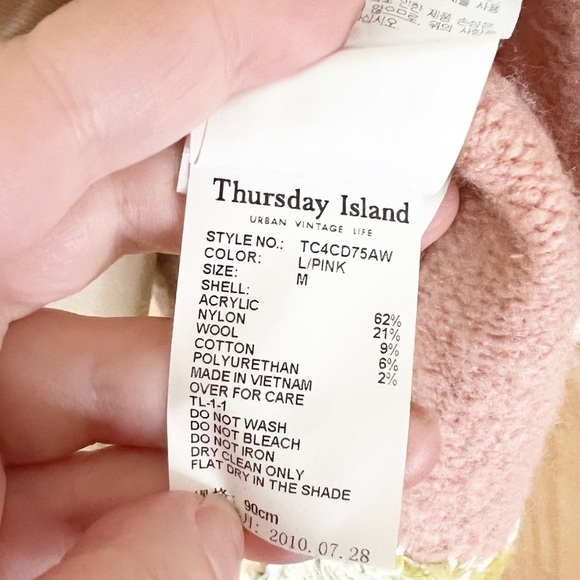 Thursday Island Pastel Pink Sweater Coat with Geometric Trim Winter Spring - Picture 9 of 9